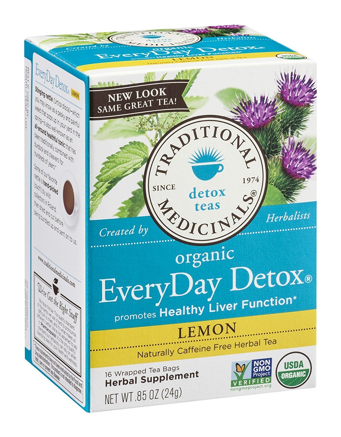 Traditional MedicinalsOrganic EveryDay Detox Lemon Herbal Tea, Supports Healthy Skin & Liver Function, (Pack of 3) - 48 Tea Bags Total