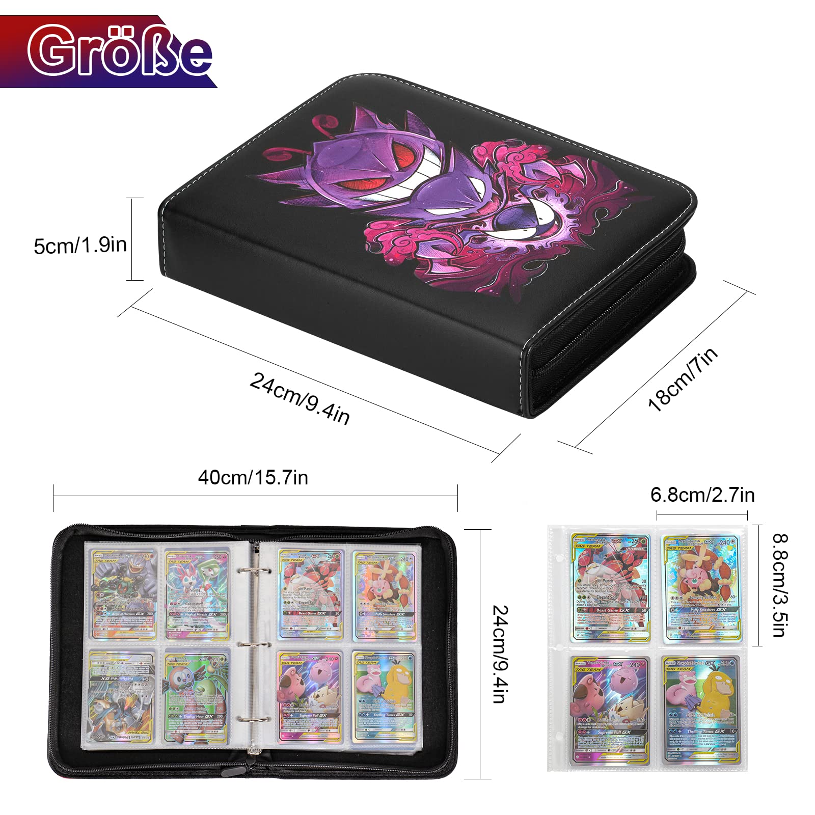 Sammelalbum für Pokemon Karten, 50 Seiten 400 Taschen Sammelkarten Album, Tragbar Wasserdicht PU Karten Halter Heft Ordner Buch, Sammelkartenalben für Sammler gg4 2