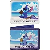 Disney Stitch Wallet, Slim Bifold Wallet with Decorative Tin Case for Men and Women, Blue
