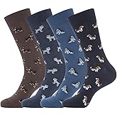 KONY Men's Cotton Dress Crew Socks 4 Pack - Fun Colorful Striped Business Socks Gift for Men, Size 9-12