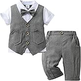 Boarnseorl Baby Boys Gentleman Shorts Sets, Infant Outfits Suits, Shirt+Shorts+Bow Tie+Suspenders,18-24M