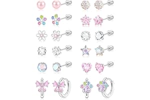 SHAKALAKA Flat Screw Back Hypoallergenic Earrings for Women Teen Girls Toddler Kids Baby Cute Surgical Stainless Steel Jewelry