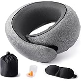 Travel Neck Pillow for Airplane, 100% Memory Foam Travel Pillow with Chin Support, Neck Pillow for Airplanes Car and Office, Soft Breathable Washable Cover, Grey