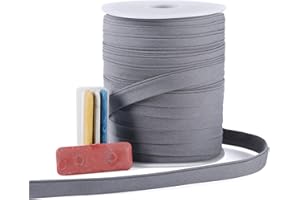 A ANYSSI Bias Tape Double Fold 1/2 inch, Double Fold Bias Binding Tape 55 Yards (Gray) and 4 Pieces Sewing Fabric Chalks for Crafts, Sewing, Seaming, Hemming, Piping, Quilting.