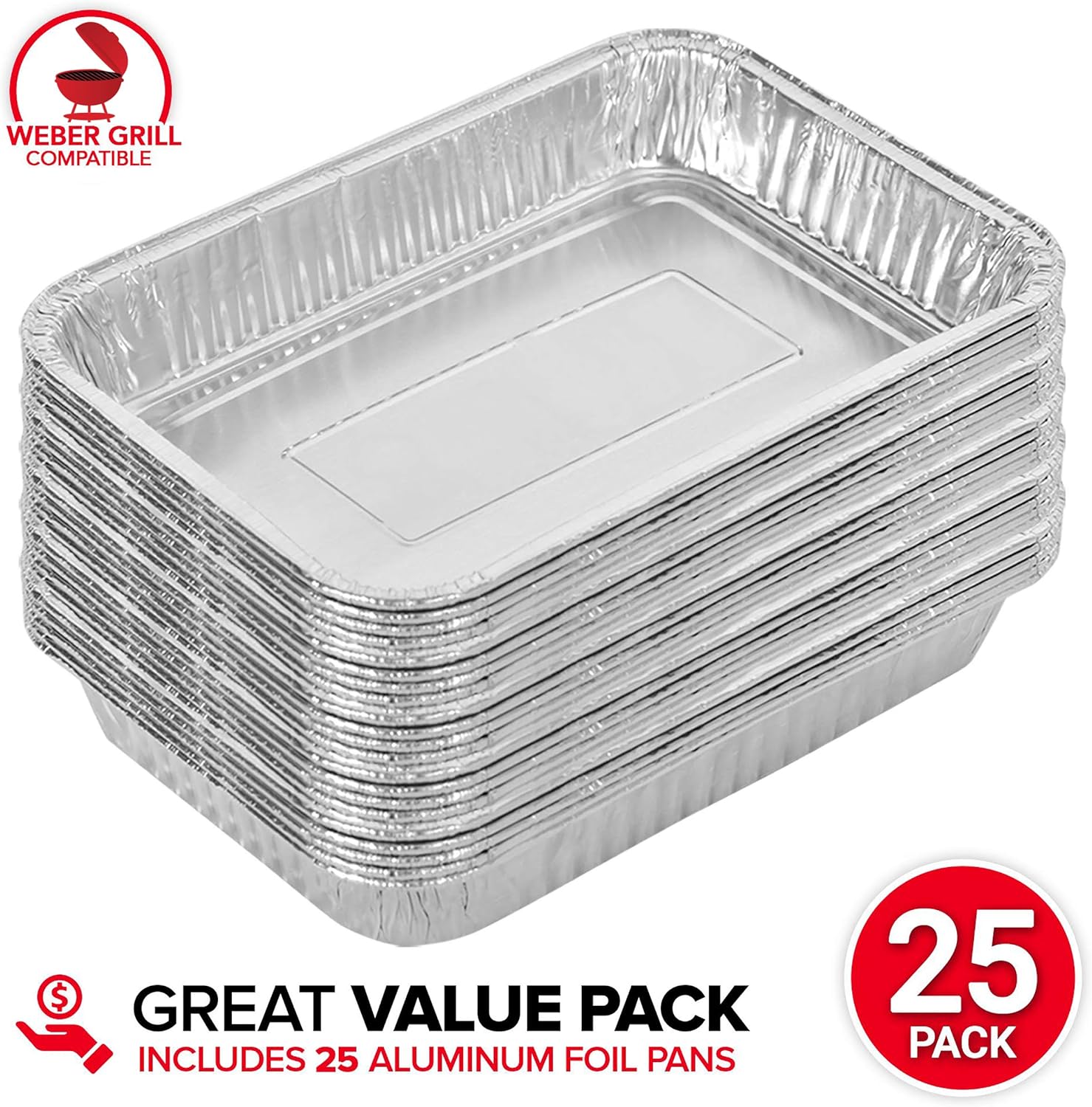 Stock Your Home Aluminum Drip Pan (25 Count) - Drip Pan Liners - Aluminum Drip Pans Compatible with Weber Grills - Disposable Drip Pan - Grill Grease Tray - BBQ Grease Pans - Disposable Oil Drip Pan: Kitchen & Dining