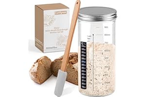 COMFYNEST Sourdough Starter Jar, 1000ML Wide Mouth Sourdough Starter Kit with Thermometer, Scraper, Cloth Cover and Metal Lid, Sour Dough Starter Jar Kit Use for Sourdough Bread Baking Supplies
