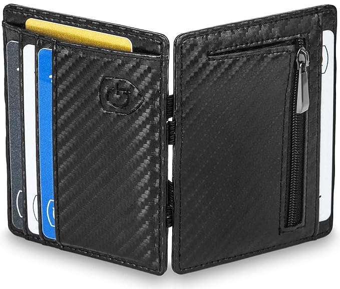 GenTo® Magic Wallet Vegas - TÜV geprüfter RFID, NFC Schutz - Geschenk für Damen und Herren | Design Germany (Carbon)