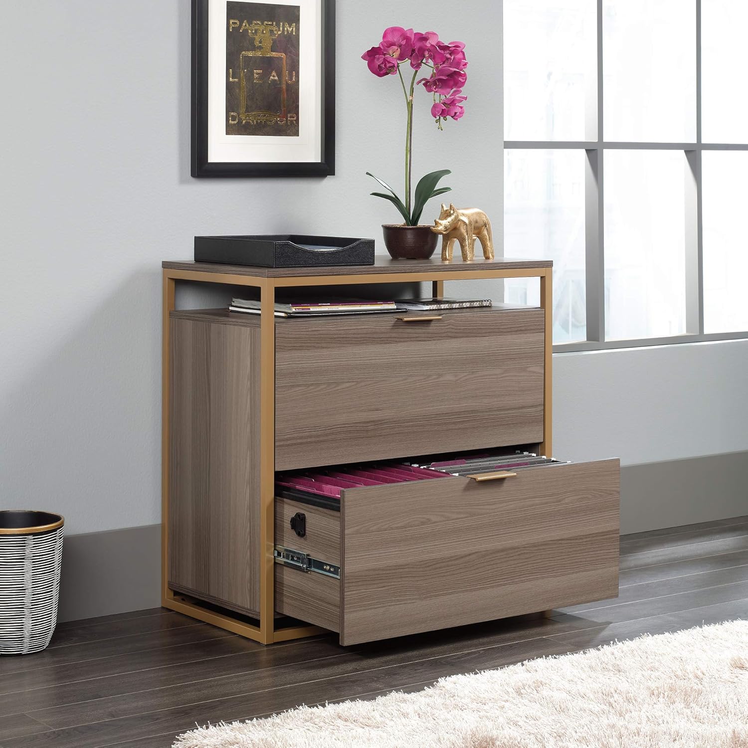 Sauder International Lux Lateral File, L: 30.32" x W: 16.54" x H: 29.72", Diamond Ash: Furniture & Decor