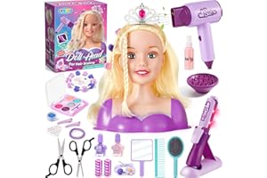 TUZT Hair Styling Doll Head Makeup Kit for Girls Toys, Hair Salon Toys & Real Makeup Nail Polish, Kid Beauty Hair Stylist with Hairdryer Curling Iron, Birthday Gift for Girl 3 4 5 6 7 8+ Year Old Toy