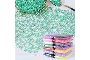 MAQIAO 4000pcs 4mm Resin Rhinestones Bulk,Nail Art Rhinestones Kit with Wax Pencil,Flatback Round Jelly Rhinestones Gems Crystals for Nail Art DIY Crafts Clothes Shoes Bags(Green AB)