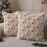 Allorry Christmas Pillow Covers 16x16 inch Set of 2 Xmas Decorations Soft Plush Faux Fur Wool Beige Christmas Tree Throw Pillow Cases Winter Holiday Decor for Sofa Living Room PT-002C16