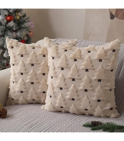 Federa Cuscino HOSL In Cotone E Lino 45x45 Cm: Design Gufi E Alberi, Stile Cartone Animato. Per Cuscino Decorativo, Copertura Rimovibile.