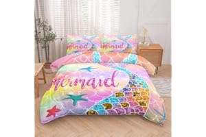 NINENINE Mermaid Tail Comforter Set Twin Size Rainbow Bedding Sets for Girls,Princess Comforter Sets for Teens Girls,Kids Fish Scales Bedding Sets with 1 Comforter 1Pillowcase