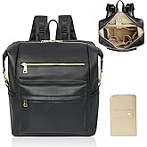 Omanmoli Diaper Bag Backpack Leather Backpack with 17 Pockets Travel Baby Diaper Bag,4 Insulated Pockets,Stroller Straps,Changing Pad,Black