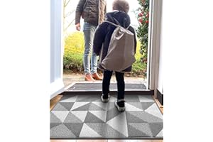 DEXI Front Door Mats for Entryway, Non Slip Washable Entry Doormat, Absorbent Resist Dirt Inside Floor Mat, Low-Profile Entrance Mat, 32"X48", Grey/White