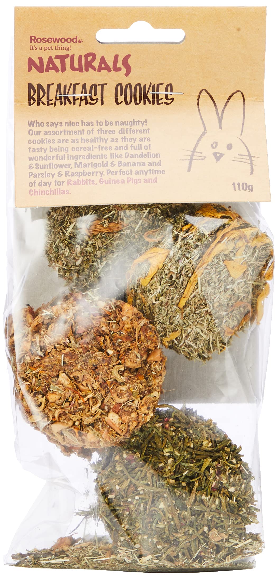 Rosewood Naturals Breakfast Cookies, Small Animal Treats for Rabbits, Guinea Pigs, Chinchillas, Degus, Hamsters, Gerbils, Mice and Rats, 110g