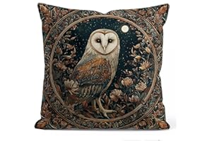 YOU FOUND ME William Morris Inspired Owl Pillow Cover 18x18 Inches - Vintage Floral Art Throw Pillowcase - Farmhouse Decor for Couch, Sofa, Bed - Living Room Home Decor Gift (Brown Owl)