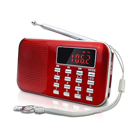 PRUNUS L-218AM-Red FM AM Radio mit Micro TF Card USB MP3, Rot