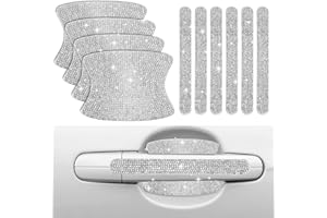 SALBSEVER Crystal Car Door Handle Scratches Protector - 10PCS Silver Rhinestone Stickers - Bling Auto Accessories for Women