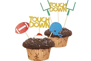 BLULU 48 Pieces Football Cupcake Toppers Rugby Cake Decor Soccer Ball Toothpicks Touch Down Cupcake Picks for Men Boys Birthday Decorations Sports Theme Baby Shower Party Favors Supplies
