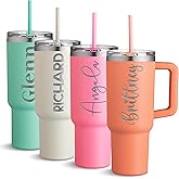 Custom 40 Oz Tumbler, Engraved Stainless Steel Mug with Handle, Leakproof Insulated Travel Cup Gift for Men & Women - Nectarine