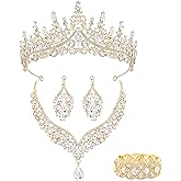 Fuaol Tiaras and Crowns for Bride,Wedding Earrings Necklace Bracelets, Crystal Bridal Jewelry Set, Costume Party Halloween Prom Pageant Jewelry for Women