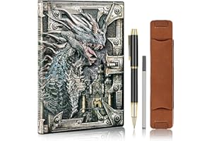LongLongJin DND dungeon and dragon Notebook 3D Embossed Leather dragon Journal with Black Ballpoint Pen &Pen Sleeve,A5 Vintage Travel Diary D&D Writing Notebook for hardcover journal Women&Men (Colorful)