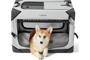LE SURE Lesure Collapsible Dog Crate - Portable Travel Kennel for Medium Dog, 4-Door Pet Crate with Mesh Windows, Indoor & Outdoor, Light Gray