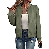 EVALESS Womens Bomber Jacket Coat Casual Stand Collar Zip Up Lightweight Fall Fashion Jackets Outfits with Pockets