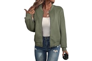 EVALESS Womens Bomber Jacket Coat Casual Stand Collar Zip Up Lightweight Fall Fashion Jackets Outfits with Pockets