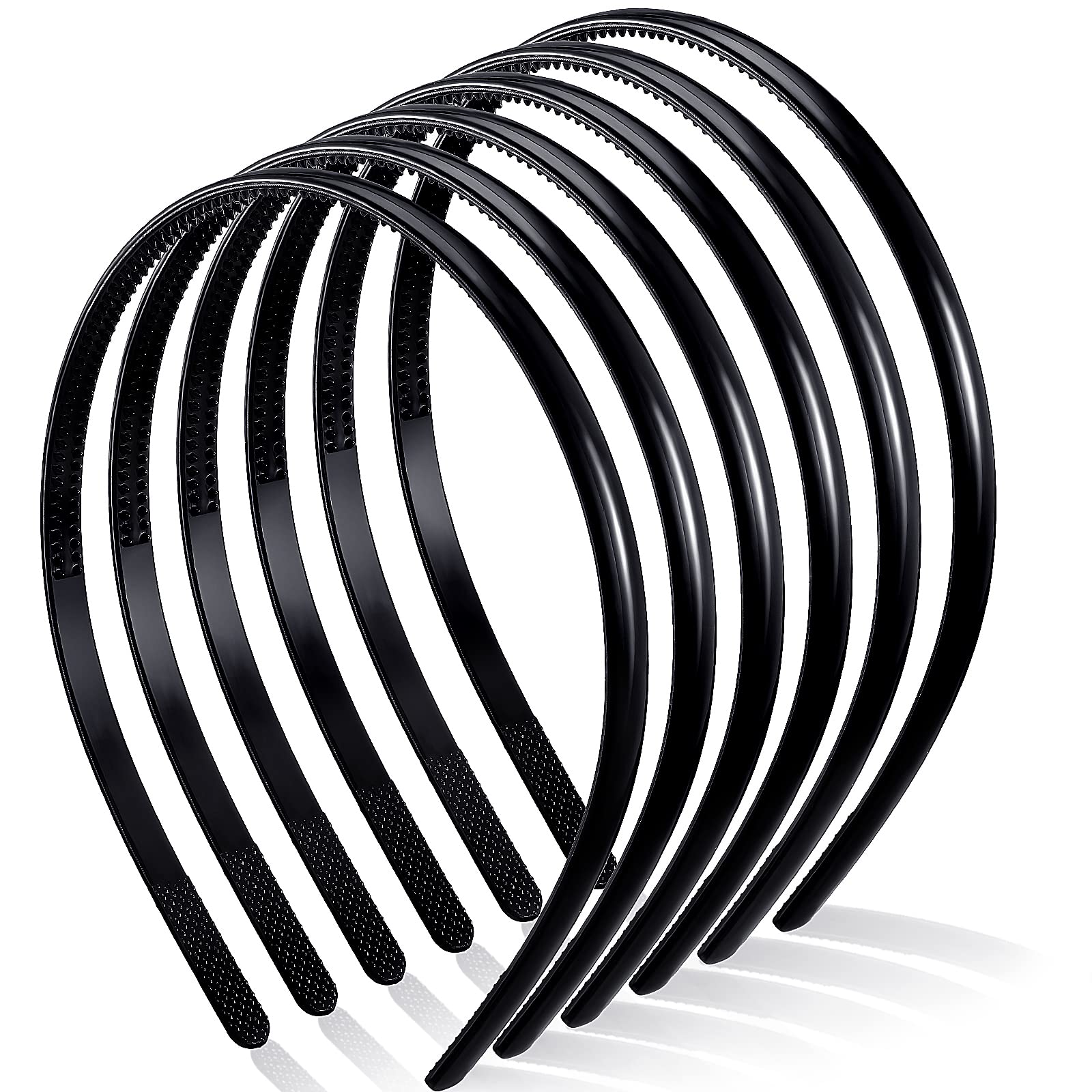 Photo 1 of WILLBOND 6 Pieces Plastic Headbands for Women Thin Headband with Teeth Plain Head Bands for Halloween Christmas Women's Hair(8 mm,Black)