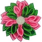 Pink and Green Swirl 3.5" Sorority Paraphernalia Flower Brooch Pin for Women Greek, AKA Sorority Inspired for D9 Events, Conferences, Luncheons, J15