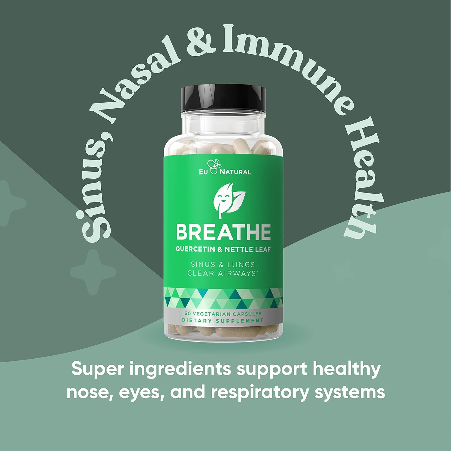 BREATHE Sinus & Lungs Breathing – Seasonal Nasal Health, Immune Support, Open & Clear Airways, Bronchial Wellness, Healthy Chest – Quercetin, Nettle Leaf, Bromelain Pills – 60 Vegetarian Soft Capsules: Health & Personal Care