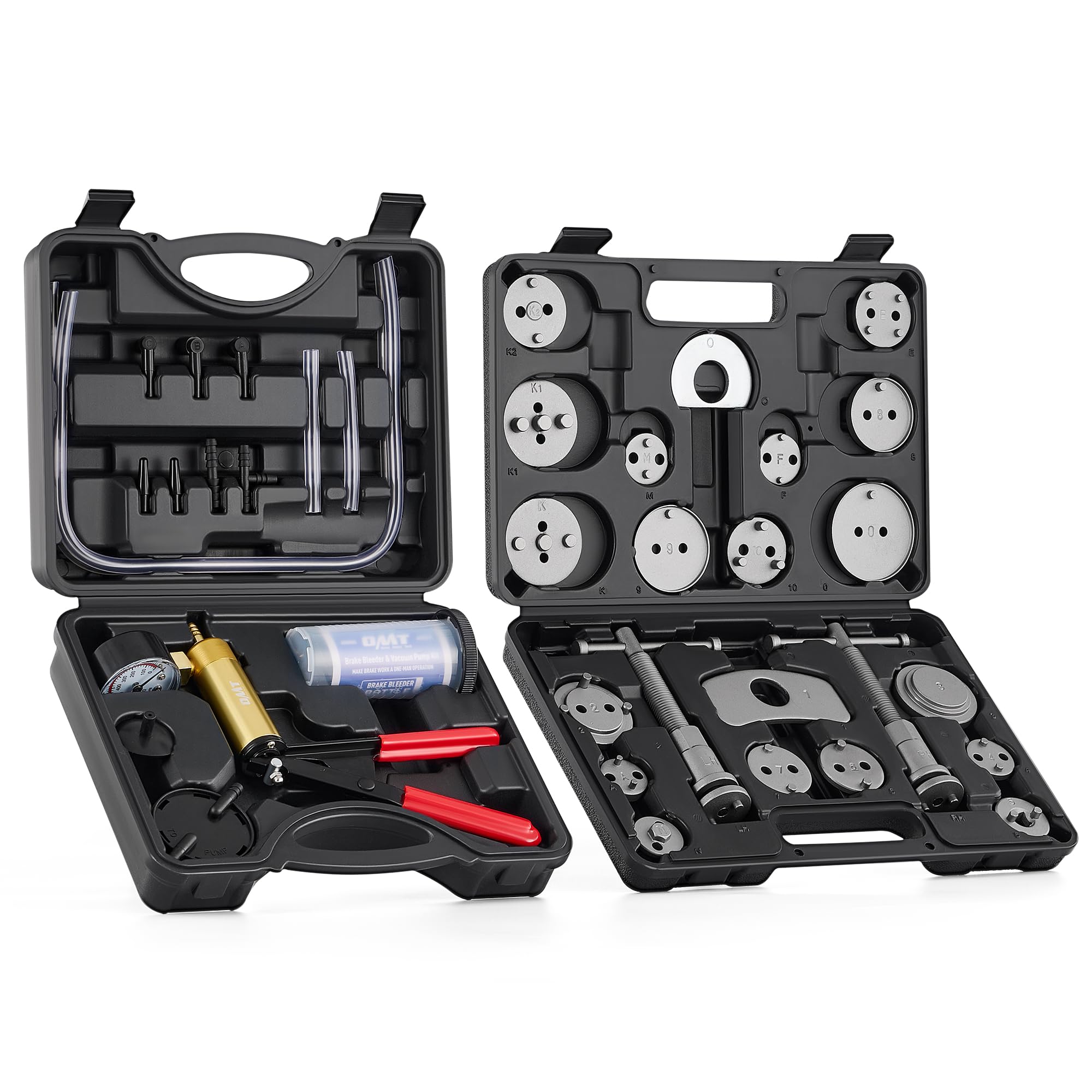 Photo 1 of Orion Motor Tech 2 in 1 Brake Caliper Compression Tool & Brake Bleeder Kit, Handheld Vacuum Pump Brake Bleeder Tool Set, Disc Brake Pad Service Tool with Thrust Bolt Retaining Plates & 18 Adapters