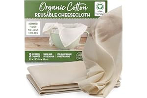 Organic Unbleached Cotton Cheesecloth for Straining - 2 Reusable Hemmed Squares, GOTS Certified, Fine Reusable Strainer – Lar
