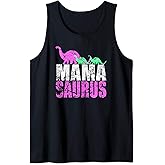 Twin Mom Mother's Day Gift Mama Saurus Dinosaur Graphic Tank Top