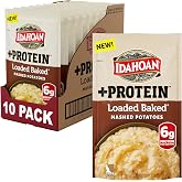 Idahoan Loaded Baked +Protein Instant Mashed Potatoes | 4.6oz - Pack of 10 | Protein Packed | Real Idaho Potatoes, Sour Cream &amp; Cheddar | Gluten-Free | Quick &amp; Easy to Prepare Side Dish or Dinner Meal