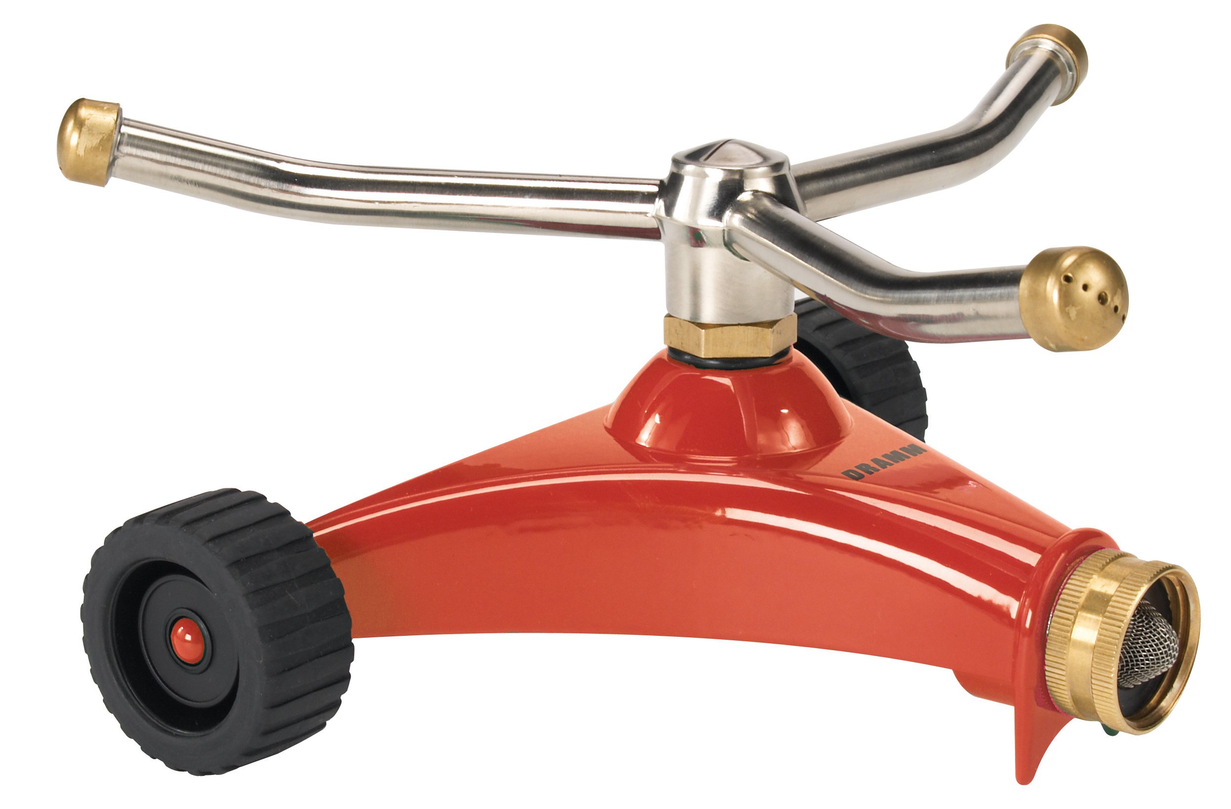 Dramm 15051 ColorStorm Premium 3-Arm Whirling Sprinkler with Heavy Duty Metal Wheeled Base, Red