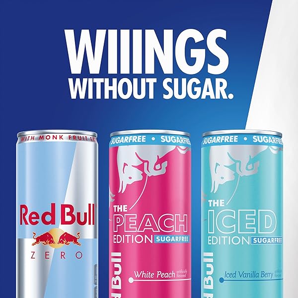 RED BULL ENERGY DRINK SUGARFREE VARIETY PACK, ZERO, PEACH, ICED VANILLA BERRY, WITH 80MG CAFFEINE, TAURINE & B VITAMINS, 8.4 FL. OZ, PACK OF 12 CAN