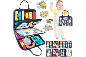 VARANO Montessori Busy Board Book Toy for 1 2 3 Year Old, Educational Sensory Toys for Toddlers 1-3, Car & Airplane Activities for Travel and Learning – Gifts for Boys and Girls (Jungle Animals)