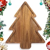 Acacia Wood Christmas Tree Charcuterie Board Tray Platter, Xmas Serving Tay for Christmas Holiday Kitchen Decor Decotarions C