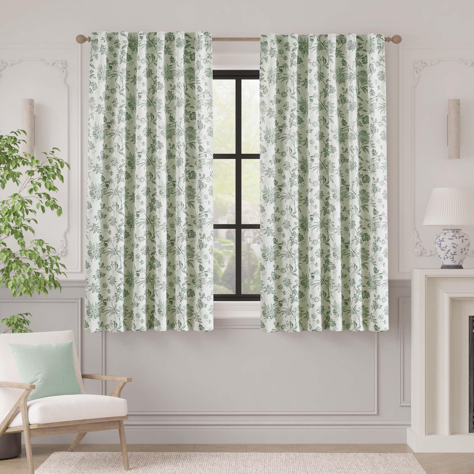 Photo 1 of Vangao Blackout Curtains for Bedroom 63 Inches Long, Floral Curtains for Living Room Printed Flower Blackout Drapes Leaf Thermal Farmhouse Drapes Window Treatments, 2 Panels