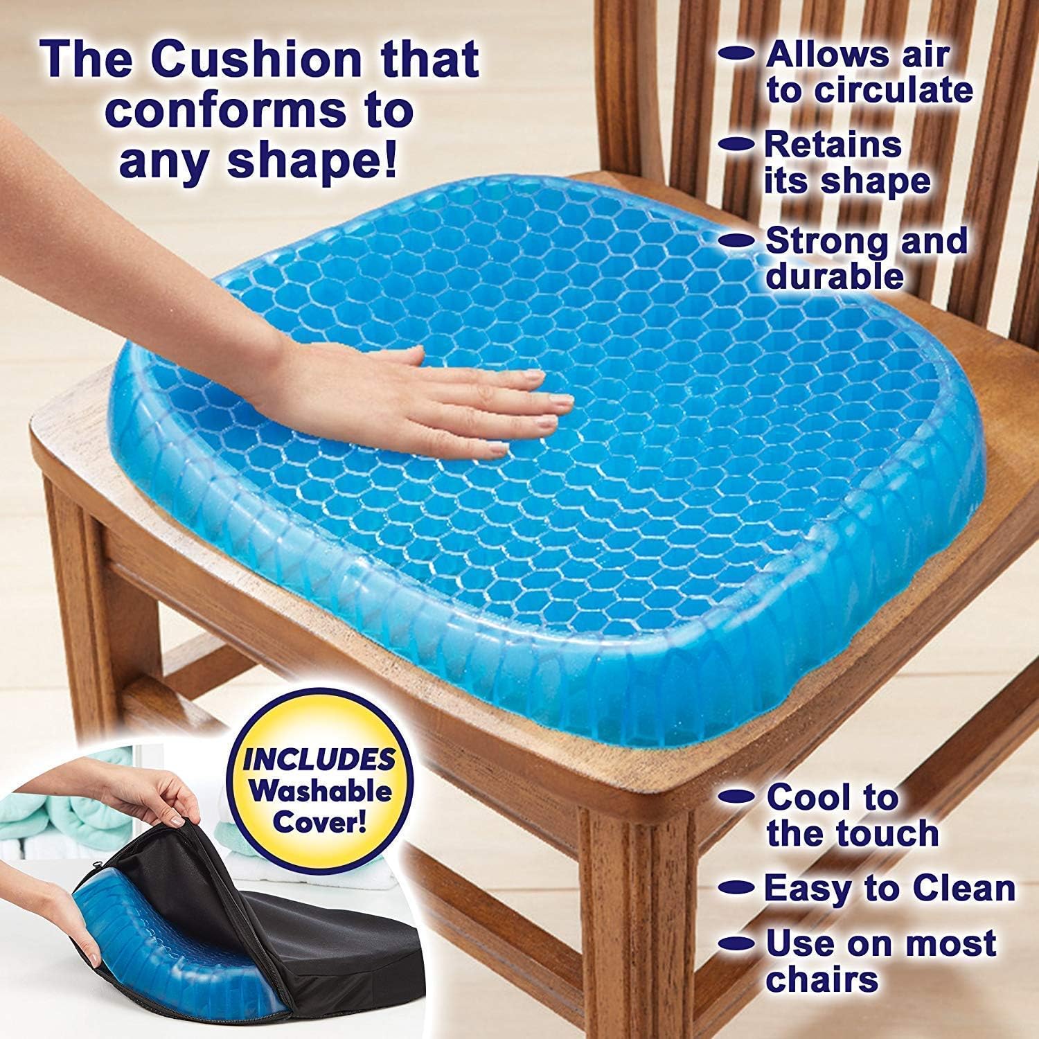 GOOSEBERRY Cushion Seat Flex Pillow Gel Orthopedic Seat Cushion Pad for Car Office Chair Wheelchair or Home Pressure Sore Relief Ultimate Gel Comfort