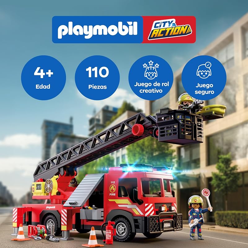| Ação da Cidade | Camião de bombeiros com escada | Veículo de emergência com escada de 63 cm, luz e som, equipamento de salvamento e inúmeros acessórios | Para crianças a partir dos 4 anos | 72192