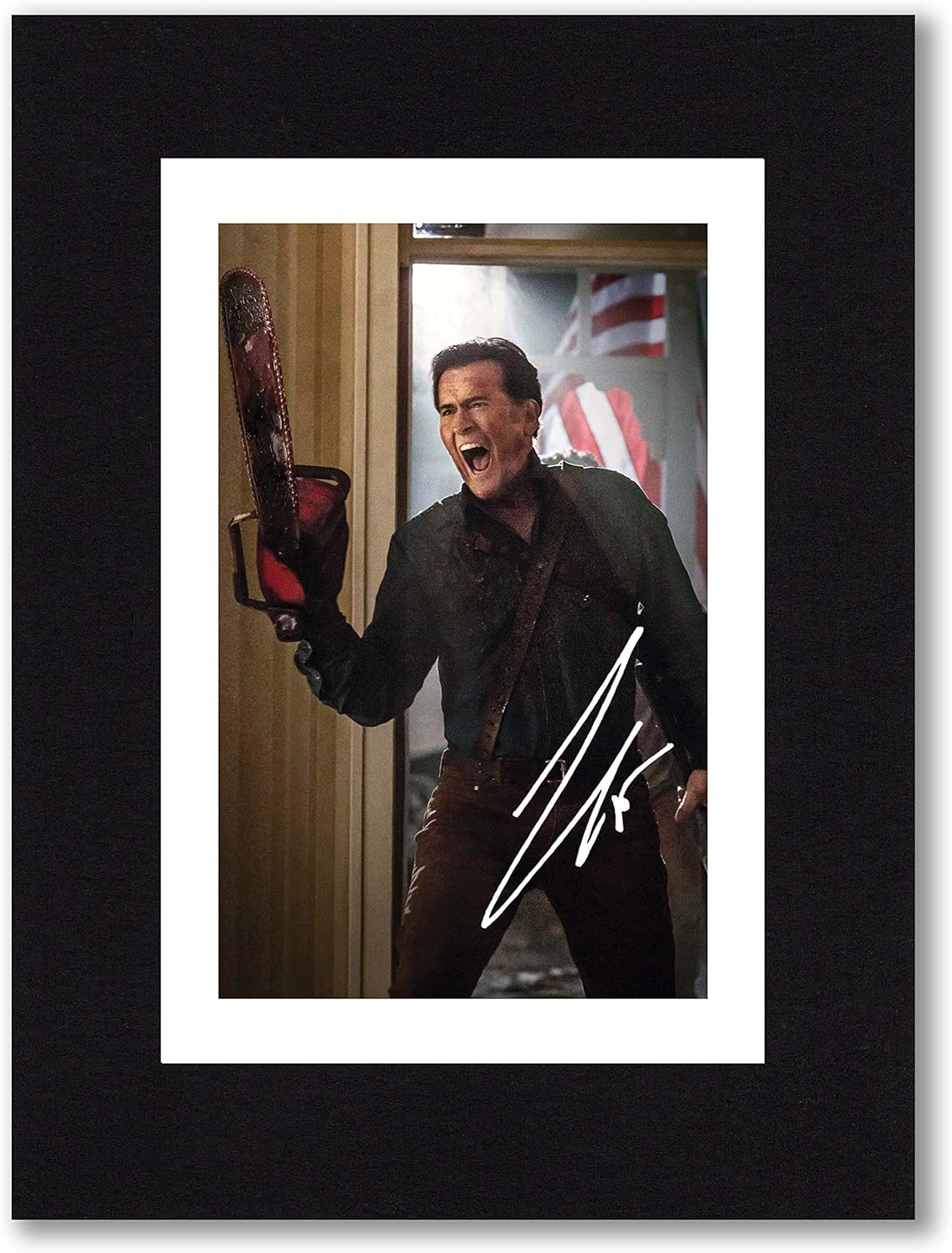 Photographs - BRUCE CAMPBELL Signed 8x6 Inch Mounted Photo Print Pre Printed Signature ASH VS EVIL DEAD - Autograph Gift, Ready To Be Framed, Black & White, 8 x 6 Inches - 203.2 x 152.4 mm