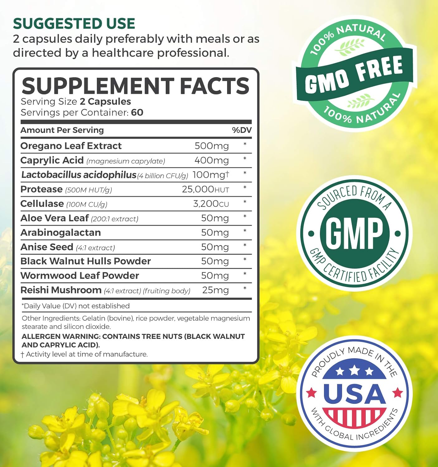 Candida Complex - 120 Capsules (Non-GMO) Extra Strength - Powerful Yeast & Intestinal Flora Support with Caprylic Acid, Oregano Oil and Probiotics - Support Supplement: Health & Personal Care