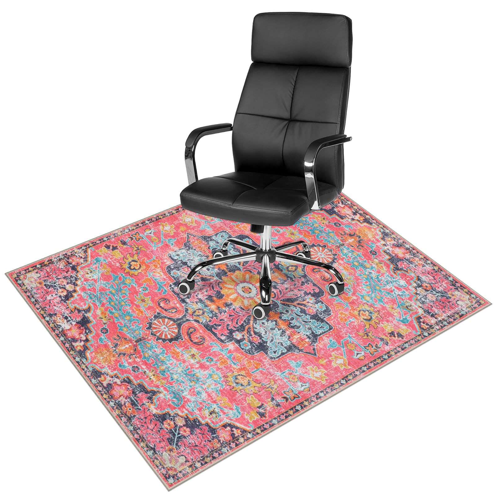 Photo 1 of Anidaroel Office Chair Mat for Hardwood Floor, 48"x60" Office Rug for Rolling Chair, Desk Floor Mats for Office Chair, Anti-Slip Computer Gaming Chair Mat, Easy to Roll, Fuchsia/Multi