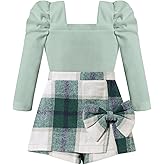 KISSB Toddler Girl Clothes Square Neck Puff Sleeve Top and Skort Set 2PCS Fall Winter Girls Outfits
