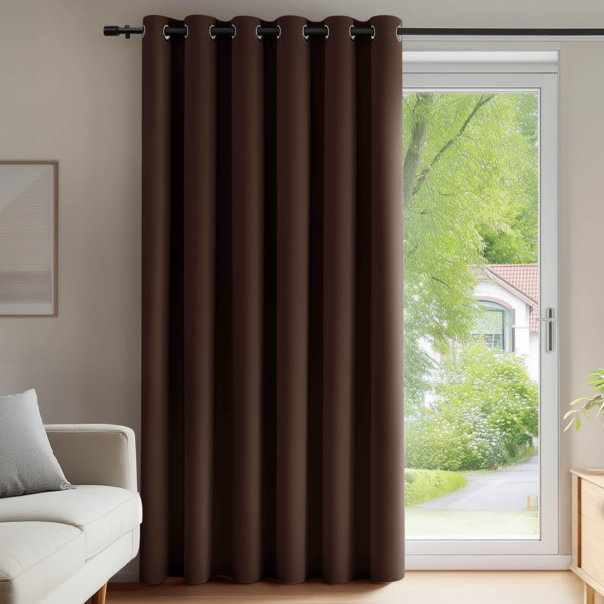 Deconovo Solid Wide Blackout Curtains Energy Saving Thermal Curtains for Door 79 x 114 Inch Chocolate One Panel