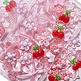 TIAMECH 60 Pcs Pink Assorted Junk Case Charms, Cute Y2K Girly Heart Bow Flower Resin Charms Kit, 3D Pink Phone Case Slime Decoden Flatback Charm for Crafting DIY Decoration